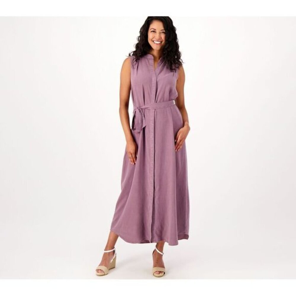 Side Stitch Women's Dress Sz S Sleeveless Maxi with Pleated Front Plum A519997